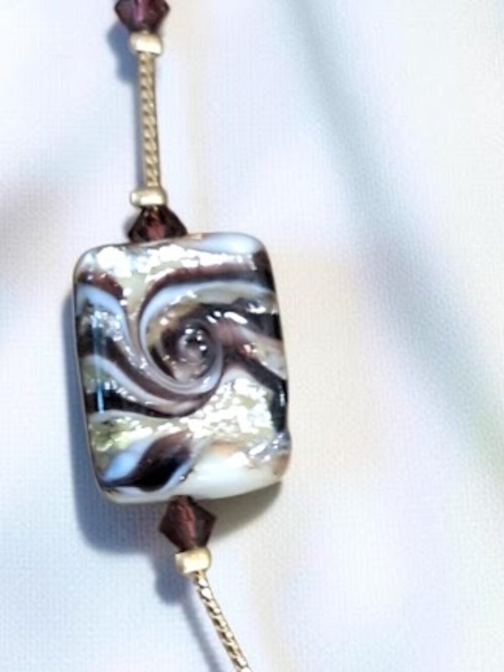 Alexis K Art Glass 18” Necklace  Black, Brown & White with Bits of Metallic Gold - Picture 2 of 5